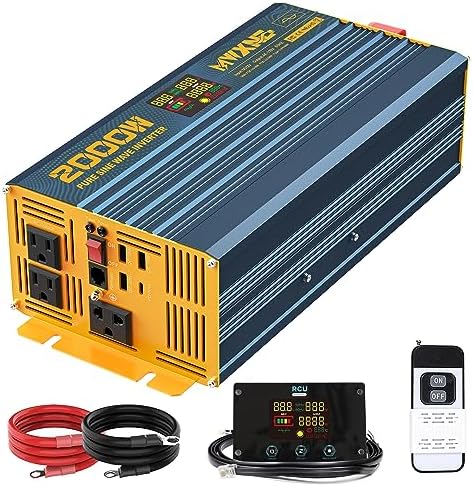 MWXNE 2000W Pure Sine Wave Power Inverter DC 12V to 110V 120V with Fast Charging Type-C& 3 USB Ports LCD Display Remote Controller Power inverters for Vehicles,RV,Truck,Off-Grid Solar System