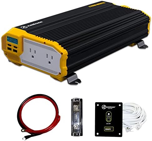 Krieger 2000 Watts Power Inverter 12V to 110V, Modified Sine Wave Car Inverter, Dual 110 Volt AC Outlets, DC to AC Converter with Installation Kit Included - ETL Approved to UL and CSA Standards