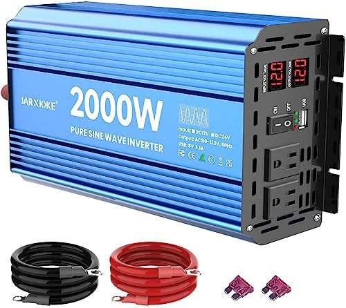 2000 Watt Pure Sine Wave Power Inverter 12V DC to 110V 120V Converter for Family RV Off Grid Solar System Car with Type-C Ports 3 AC Power Outlets Dual USB Ports LCD Display Wireless Remote Control…