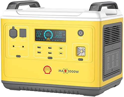 Shell 2000W Portable Power Station, 1997Wh LiFePO4 Battery, Solar Power Generator with 6 AC Outlets (Solar Panel Optional), 2 USB-C Ports 100W Max, UPS Power Supply, LED Light for Home Emergency